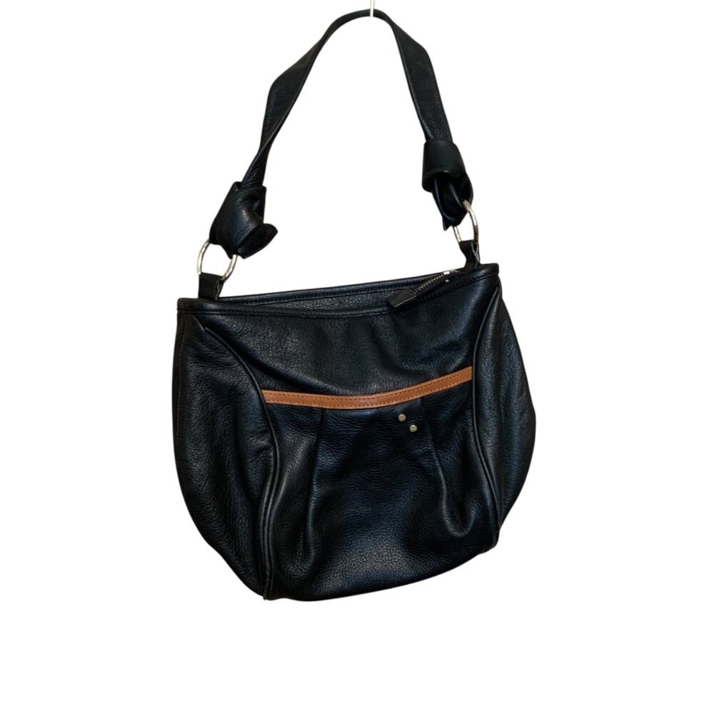 Tre Vero Black Leather Shoulder Bag With Tan Acce… - image 3